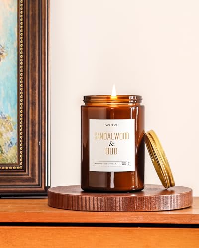 Image of AOOVOO Sandalwood Oud Candle - Large Scented Candles 22oz, Soy Candles, Aromatherapy Candle, Soy Wax Candle