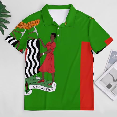 Zambia Flag Zambian Coat of Arms Men's Polo Shirt Short Sleeve Athletic Shirts Summer Collared Tops3