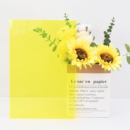 Image of 6 PCS Transparent Fluorescent Yellow Cast Acrylic Sheets 8 inch x 12 inch x 0.118 inch, Plexiglass Plastic Sheet for Laser Cutting, Engraving Signs, DIY Projects.