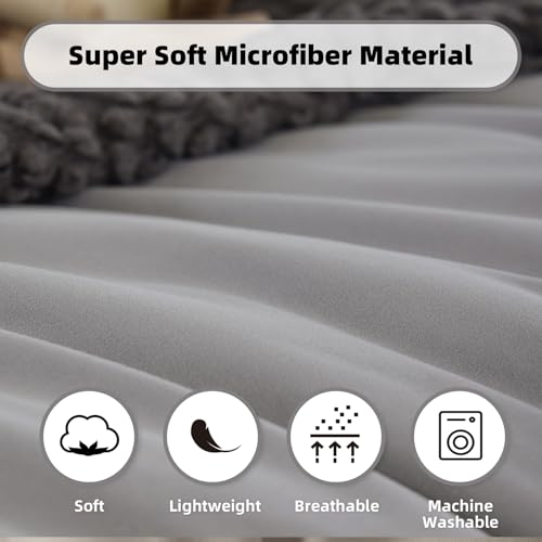 Image of weigelia King Size Comforter Set 7 Pieces Grey Bed Comforter Set Bed in a Bag Solid Color Soft Microfiber King Bedding Set with Sheets Pillow Shams and Pillowcases