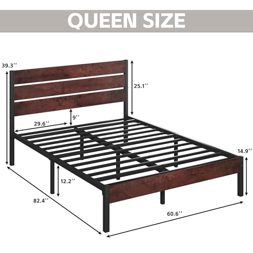 Image of Fluest Queen Bed Frame with Headboard and Footboard, with Under Bed Storage, All-Metal Support System, No Box Spring Needed, Easy Assembly, Red Brown