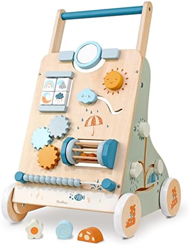 PairPear Wooden Baby Walker, Toddler Push Walker Activity Center Toys