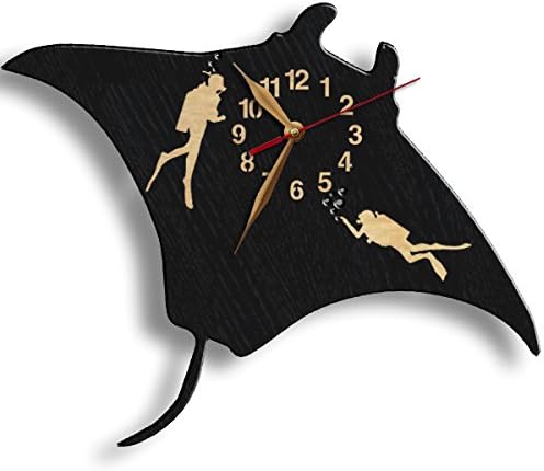 monastar Diving Wall Clock -Select Size- Manta Ray & Divers Wooden Clock Wall Art Décor