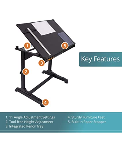 Stand Up Desk Store Adjustable Height And Angle Drafting Table Drawing Desk With Large Surface (Black Frame/Black Top, 40" W X 26" D) #TOP5