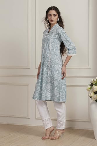 Image of Biba Printed Cotton Straight Casual Kurtas