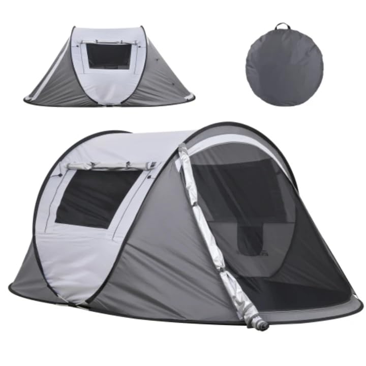 Carpa de camping pop up para 2 personas, blanca y gris miniatura 1