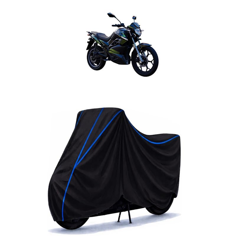 Image of Hop OXO Ac Bike Cover Water Resistant Universal Motorcycle Rain | Heavy Duty UV Protection, Dust, Scratch Indoor Outdoor All Weather with Black Blue Piping Elastic