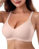 HORISUN Womens Push Up Bra No Underwire Seamless Bra Deep V Bras Comfort Adjustable Bralettes with Extender (Pink Medium)