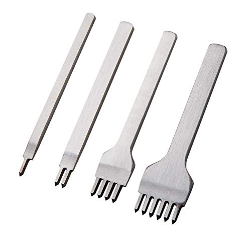 4mm Lacing Stitching Chisel Set Hole Punch Tool 4PCS 1+2+4+6 Prong Diamond Hand Working Hole DIY