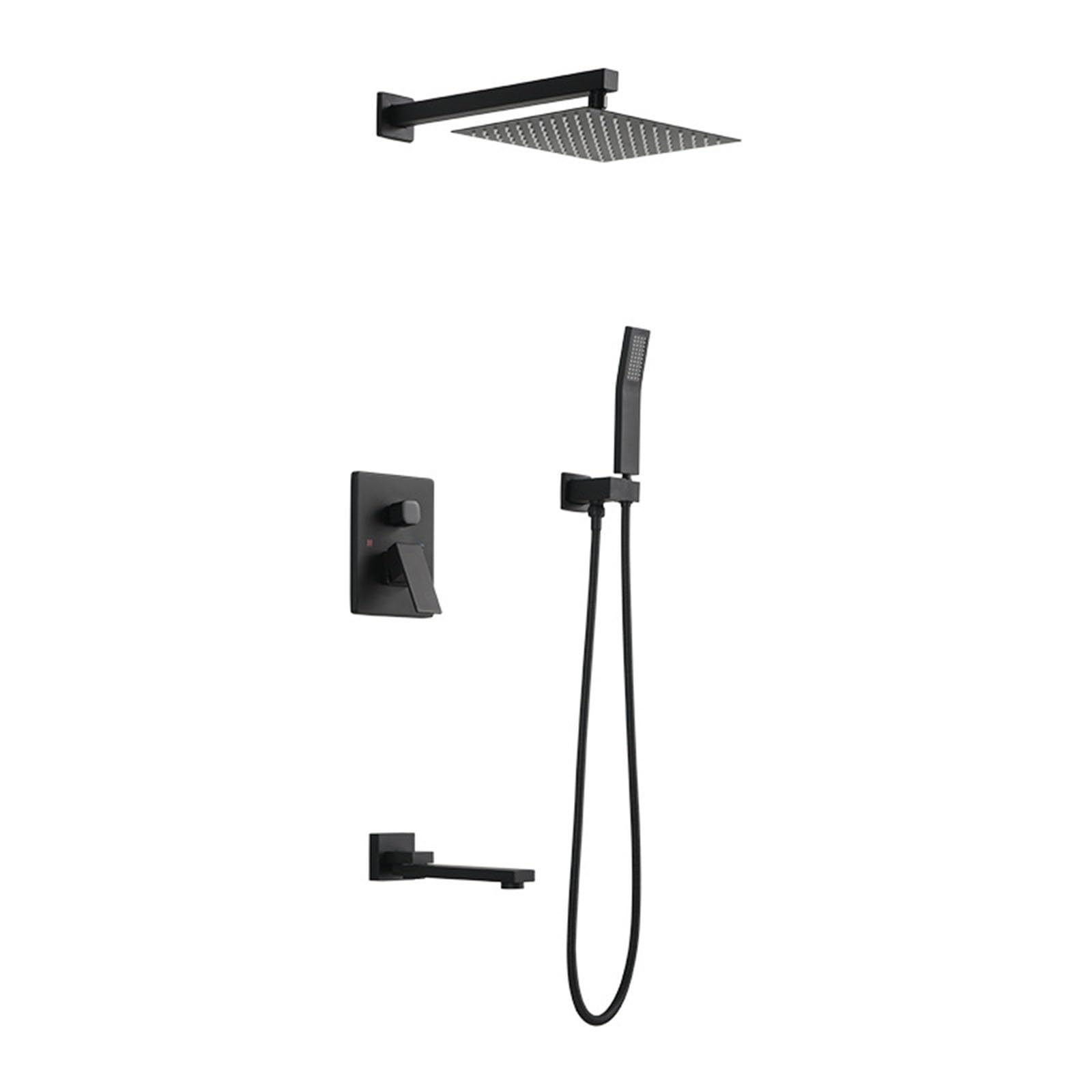 Sistema de Ducha Empotrado con Rociador de Ducha 25 Cm Cuadrado y Grifo Giratorio Negro