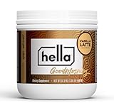 Hella Nutrition Goodmorning Coffee Alternative Natural Caffeine with Mushroom Coffee Substitute | Protein, Collagen, Vitamins B-12 & D, Electrolytes, & Minerals | Non GMO (20 Servings, Vanilla Latte)