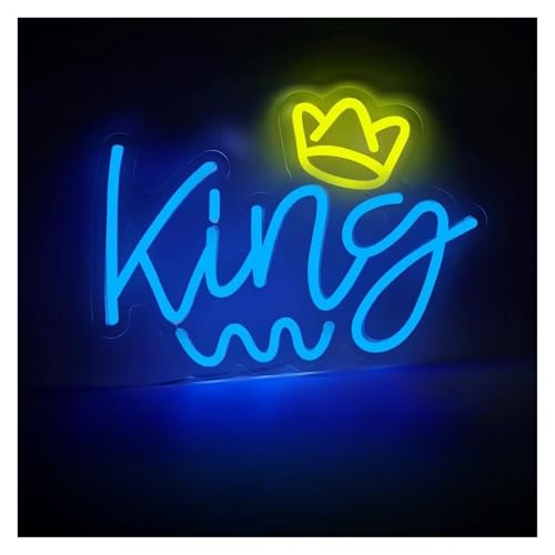 WELSAA Luces de neón Letreros De Neón Con Forma De Corona, Con Alimentación USB, Letras Del Rey, Luces De Neón, Ideales Para Restaurantes, Pubs Decoración 24.8cmx34cm