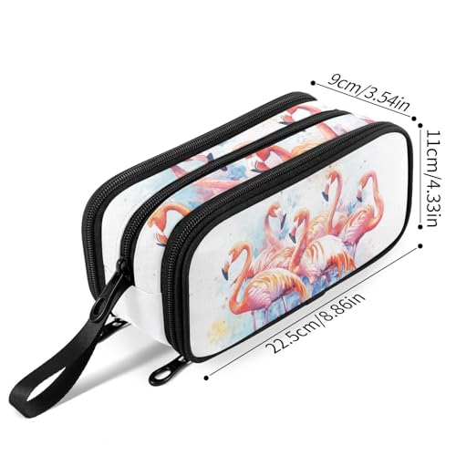 Image of Fustylead Watercolor Groups Of Flamingos Large Pencil Pen Case Stationery Bag 3 Compartments School College Office Organizer