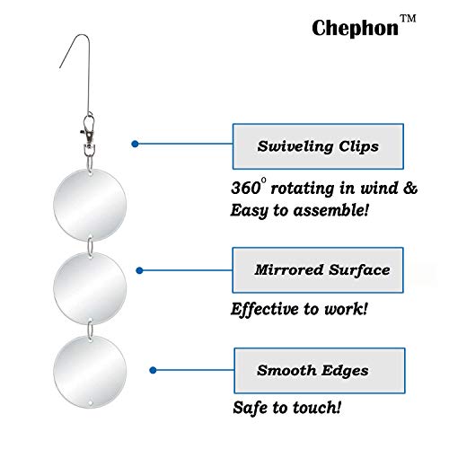 Chephon Upgraded Bird Scare Discs Set - Large 24 Discs- Highly Reflective Double-Sided Bird Reflectors, Better Scare Devices To Keep All Birds Away Like Woodpecker And Pigeon #TOP5