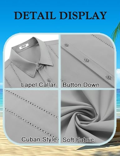 Image of COOFANDY Mens Cuban Guayabera Shirt Short Sleeve Button Down Shirts Summer Beach Vacation Shirts