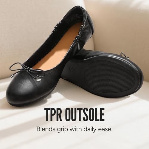 JustFab Women's Shoes Black Flats Shoes Comfortable Ballerina Flats with Bow for Women (Size up)3