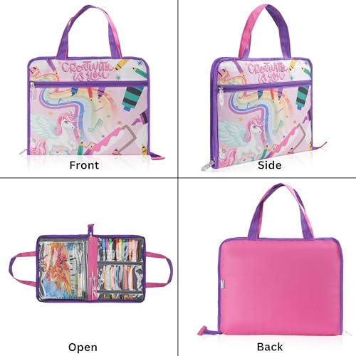 Image of Echo Boomers A4 Kids Drawing Bag | Art & Stationery Organizer with Zipper Pocket (Creativity Vs You) Unicorn Theme