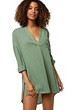 100% viscose froissé O\'NEILL Robe tissée avec col en V et manches longues pour femme. - vert - Taille XS