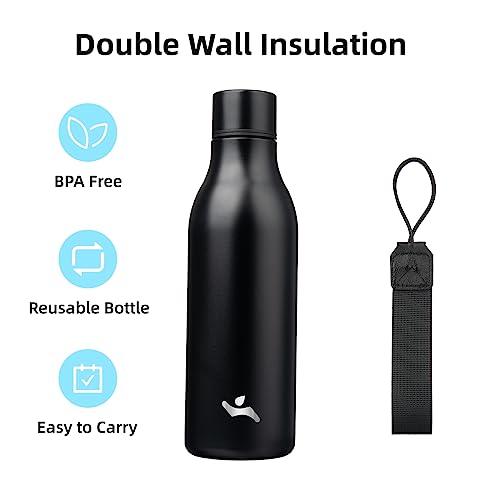 Image of Konokyo Insulated Water Bottle with Strap,18 oz Double Wall Stainless Steel Vacuum Bottles Metal Water Flask,Black