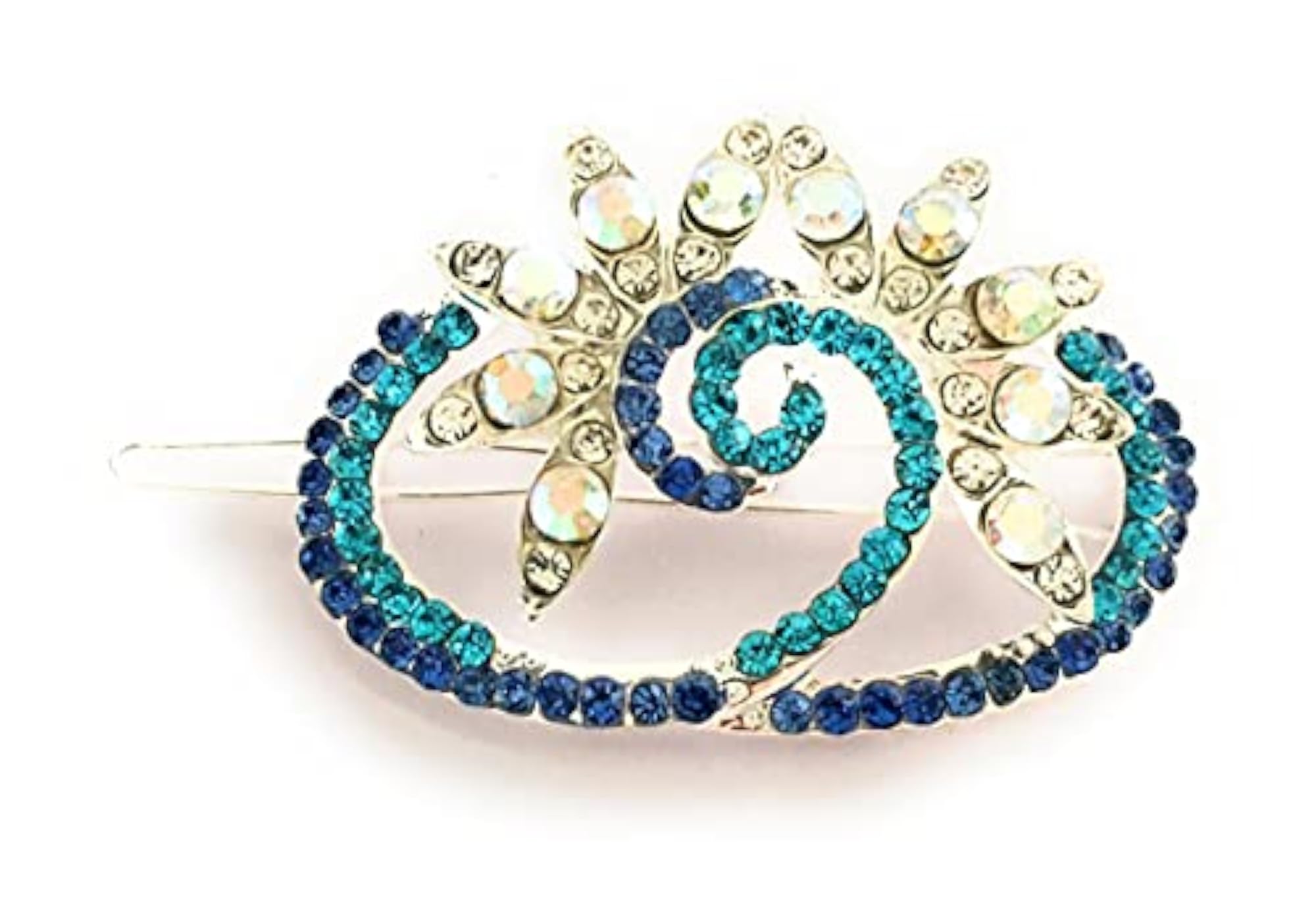 Stylish Small Center Hair Clip with White and Blue Stones