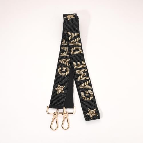 Image of Game Day Purse Straps Replacement Crossbody Wide Shoulder Straps Beaded Football Team Purse Straps Handbag Strap Replacement (Gold Black)
