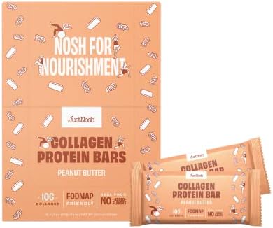 JustNosh Collagen High Protein Bars, FODMAP Friendly, 10g Collagen, No Added Flavors, Organic Where it Matters, Gluten-Free, Dairy-Free (Peanut Butter, 12 Pack)