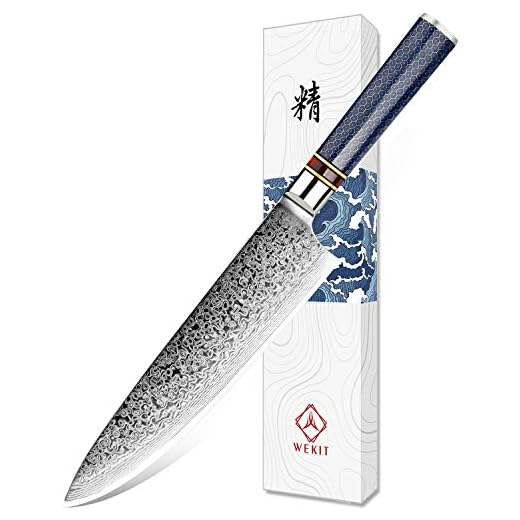 Faca de cozinheiro WEKIT de 20 cm, faca de damasco japonesa VG10, faca de aço inoxidável de alto carbono com 67 camadas, faca de aço damasco, faca de cozinheiro Gyuto com bainha e caixa de presente (tipo 1)