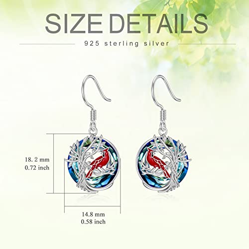 Toupop St Louis Cardinals Sterling Silver Tree Of Life Cardinals Drop Dangle Hooks Earrings With Blue Circle Crystal Birthday Christmas Mothers Day Jewelry Gifts For Women Girls #TOP2