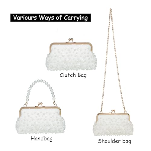 Image of FALETO Pearl Clutch Bag for Women Evening Wedding Party Bridal Handbag Ladies Beaded Clutch Purse for Party