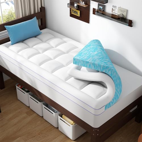 Image of ABENE Twin Size Dual Layer 3 Inch Memory Foam Mattress Topper, 2 Inch Gel Memory Foam Plus 1 Inch Down Alternative Pillowtop Mattress Pad Cover, Thick Soft Bed Topper Support for Back Pain