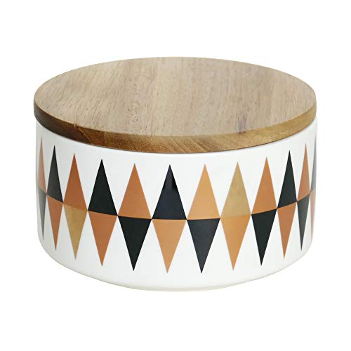 NIKKY HOME Keramik Vorratsglas mit Holzdeckel Verschlossene Dose Lagerung von Trockenfrüchten/Tee/Kaffeebohnen Geometrisches Muster Hauptdekoration