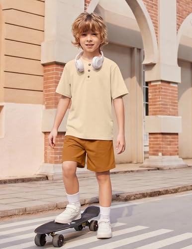 Image of Arshiner Boy's Textured Button Up Shirt and Shorts Set 2 Piece Summer Beach Outfit for 5~12 Years Kids