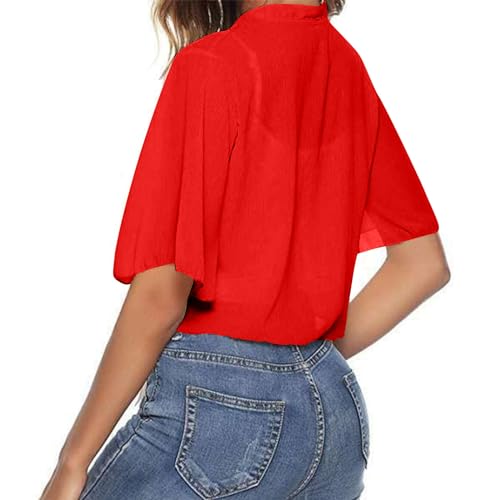 Women Summer Open Front Sheer 3/4 Sleeve Ruffle Cropped Chiffon Capes Bolero Shrug Cardigan Fall Flowy Clothes2