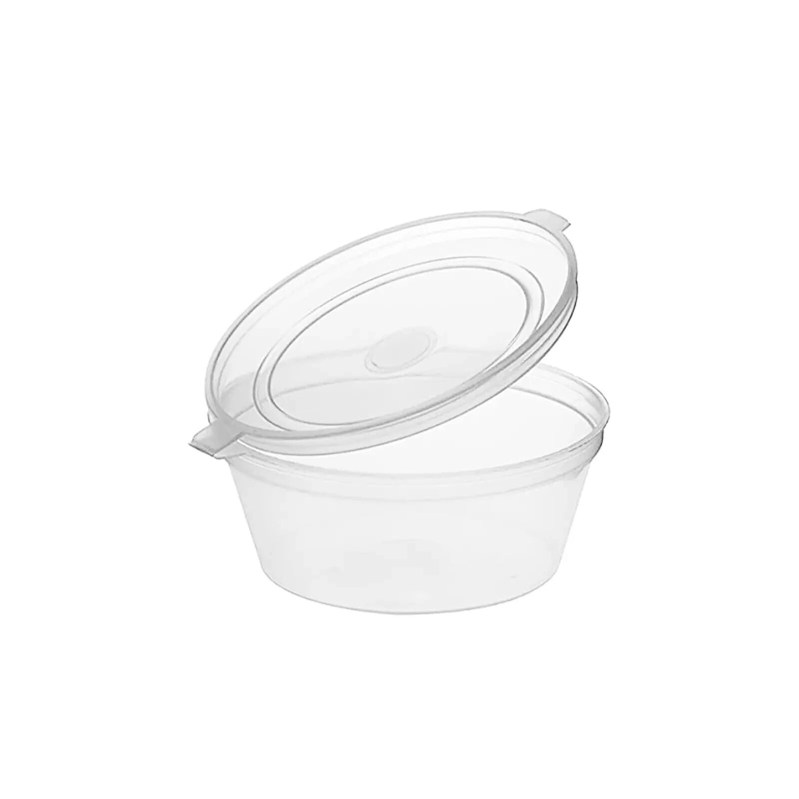 We Can Source It Ltd 100 4oz Round Plastic Containers With Hinged Lids | Clear Food Grade Re-Usable Sauce Cups | Freezing Storage Takeaway Hot and Cold