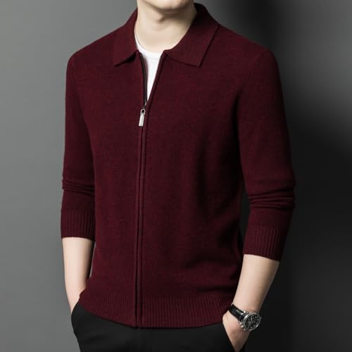 Men's 100% Wool Full Zipper Cardigan Casual Solid Color Sweater Ribbed Knit Long Sleeved Sweater2