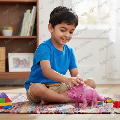 Image of ZESTHOME Big Triceratops Dinosaur Toy for Kids with Eggs, Rocks & Tree | Realistic Large Dino Figure | BPA-Free Non-Toxic PVC Animal Toy | Educational Pretend Play Gift for Boys & Girls 3+