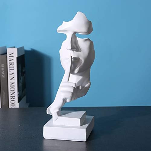 Warmiehomy Silence is Golden Statue, Resin Abstract Sculpture Modern Art Figurines Silent Men Statues Carving Sculptures for Living Room Study Entrance Home Office Decor, White