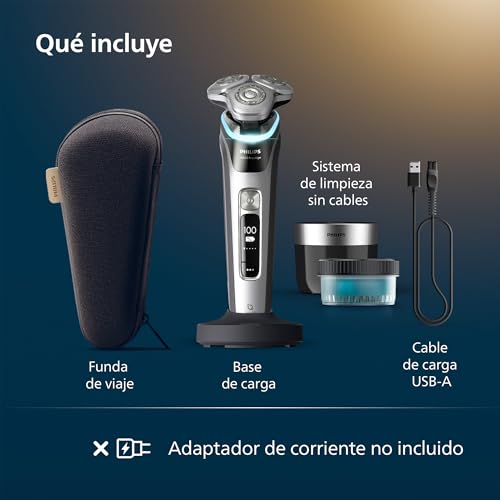 Philips i9000 Prestige, Afeitadora Eléctrica Hombre, Máquina de Afeitar Barba en Seco y Húmedo, Tecnología SkinIQ, Base de Carga, Recargable, Estuche de Viaje, Centro de limpieza, XP9205/30