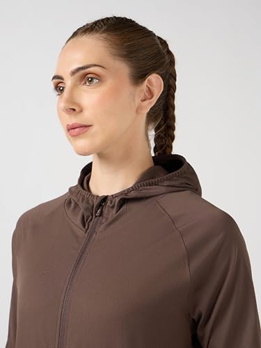 Image of TECHNOSPORT Women's Solid Slim Fit Hooded Jacket with TECHNOWARM+ | Full Zip Polyester Winter Jacket for Sports, Gym, Travel & Casual Wear | Long Sleeve Hooded Activewear with Moisture-Wicking Fabric