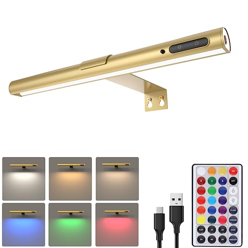 Senfay Wireless Led Picture Light With Remote, Rechargeable Painting Light Battery Operated, 15.7" Rgb Art Display Light With Timer And Dimmable, 87 Leds, 300Lm Photo Lights For Wall Gold #TOP26