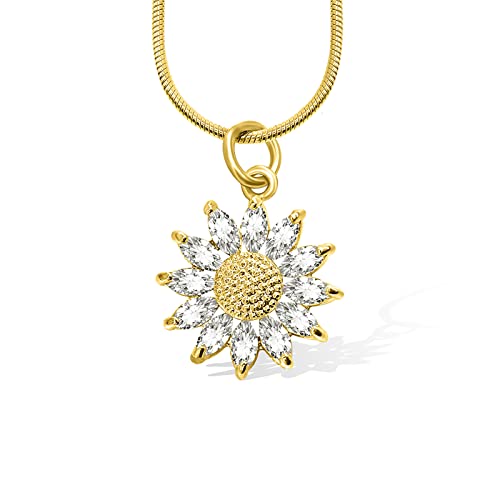 14K Gold Plated Sunflower Necklace for Women Teen Girls Friendship Sunflower Gifts for Mom, Girlfriend, Sunshine Flowers Necklace Shiny Cubic Zirconia Petals Chain Length 16"+4" Extender2