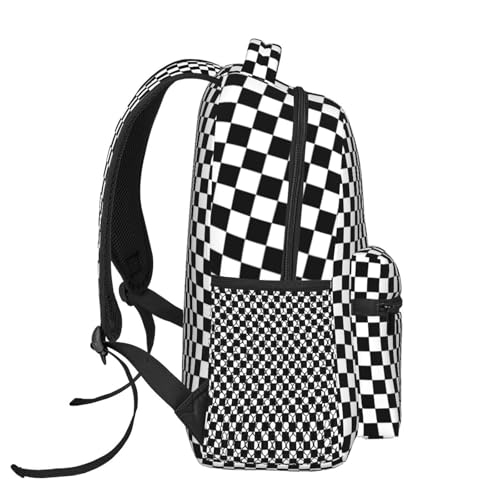 Black White Race Checkered Backpacks 15 Inch Laptop Backpack Double Shoulder Bag for Girls Boys Gifts3
