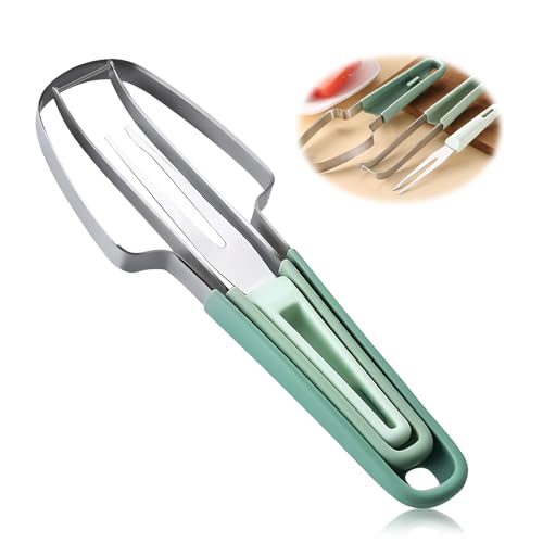 Gdraco Taglierina per affettare la forchetta per anguria 3 in 1 taglierina per anguria in acciaio inox forchetta per frutta taglia melone affetta anguria (Verde)