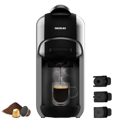 Cecotec Cafetera Cápsulas Express FreeStyle Compact. 1450W  ThermoBlock  19 Bares  Apta para Café Molido  Dolce Gusto y Nespresso  Diseño Elegante y Compacto  Depósito 600ml  Apagado automático