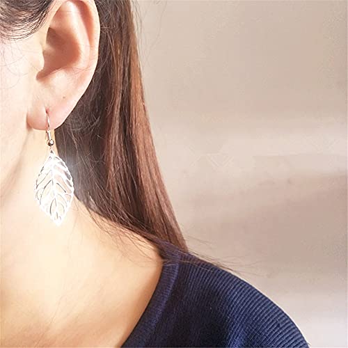 Diyanmmy 2 Pairs Elegant Simulation Hollow Gold Silver Leaf Dangle Drop Earrings Bohemian Vintage Minimalist Hypoallergenic Jewelry Gift (Gold Silver Leaf Earrings) #TOP2