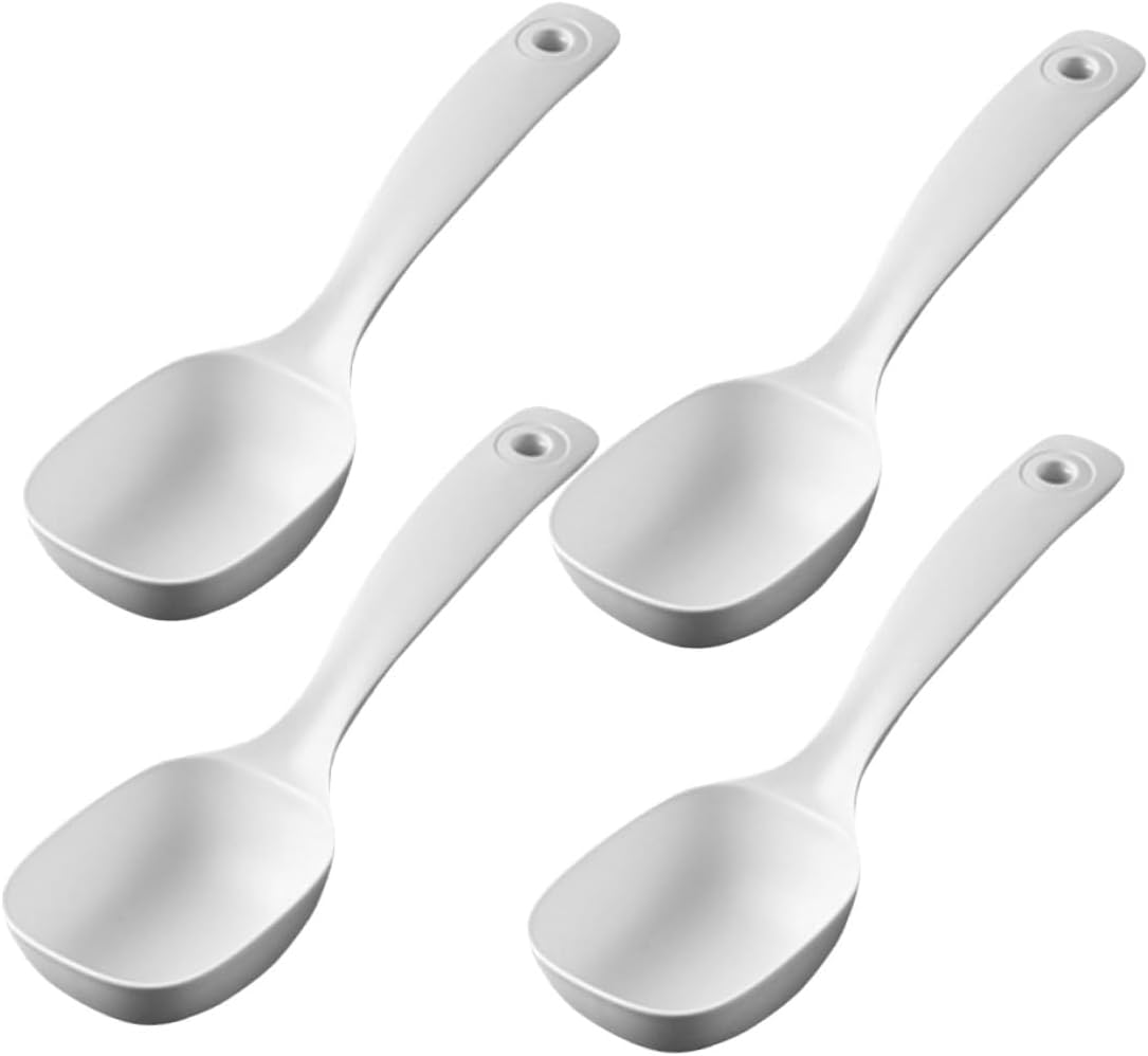 4pcs Large Porridge Soup Ladles with Long Handle, Sturdy Plastic Canteen Serving Spoons for Restaurant and Home Cooking