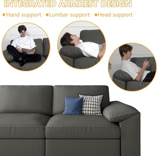 Image of EASE MOOSE Modular Sectional Sofa, Modular Loveseat Couch, Grey | Pet-Friendly Faux Leather, Wide Deep Seat, Removable Covers, Solid Wood Frame, Easy Assembly, Scratch Resistant