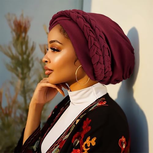Image of DRESHOW African Women Turban Caps Cotton Beanie Twist Headscarf Pre-Tied Double Twisted Braids Wrap Hat Chemo Cancer Cap