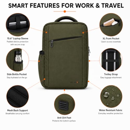 Image of CARAMBA CARRYMATE 26.5L Overnighter Laptop Backpack | Water Resistant Travel Bag with 15.6 inch Padded Laptop Sleeve, Trolley Strap & Dual Compartments for Office, Business, College Men & Women