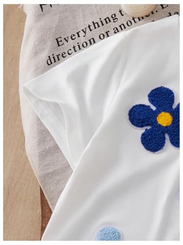 Girl's 3D Flower T-Shirt Crew Neck Shirt Short Sleeve Cute Tee Tops3